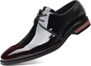 Men's Dress Shoes Formal Business Classic Lace Up Wingtip Oxford Shoes Shiny Patent Leather Shoes for Men