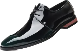 Men's Dress Shoes Formal Business Classic Lace Up Wingtip Oxford Shoes Shiny Patent Leather Shoes for Men