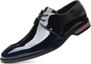 Men's Dress Shoes Formal Business Classic Lace Up Wingtip Oxford Shoes Shiny Patent Leather Shoes for Men