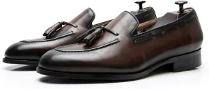 Men's Dress Shoes Slip-On Leather Formal Shoes Fashion Casual Tassel Slip on Driving Flats Dress Shoes-Brown||44