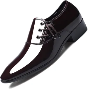 Mens Fashion Patent Leather Derbys Pointed Toe Lace Up Shoes Formal Business Office Work Dress Shoes