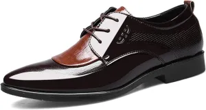 Men's Formal Dress Shoes Classic Oxfords Patchwork Patent Leather Lace-ups Derbys Shoes for Evening Uniform Party Work Office
