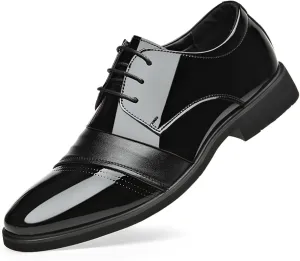 Men's Lace Up Formal Dress Shoes Black Patent Leather Shoes Classic Business Suit Shoes for Office Work Daily