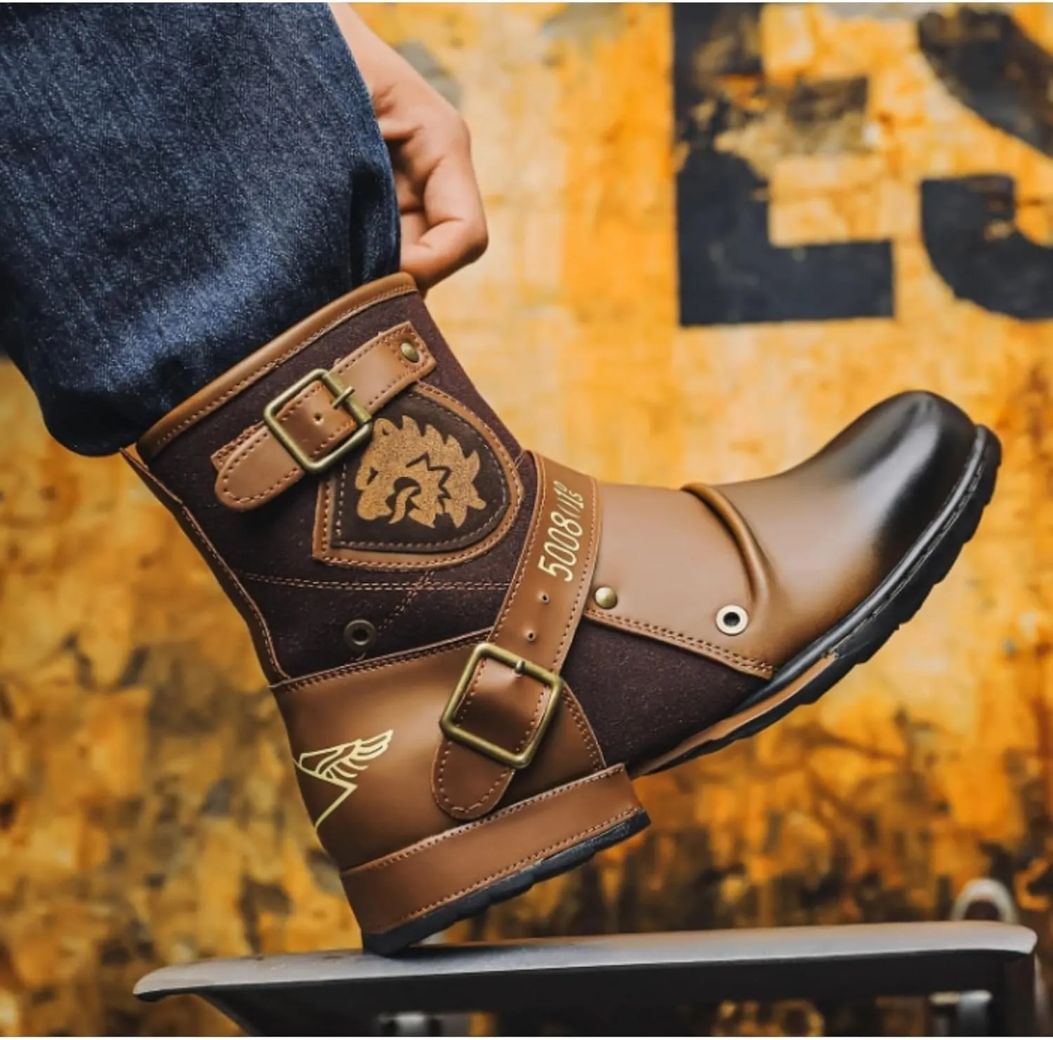 Men's Moto Fashion Boots, Combat Waterproof Anti-Slip Casual Biker Boots for Men