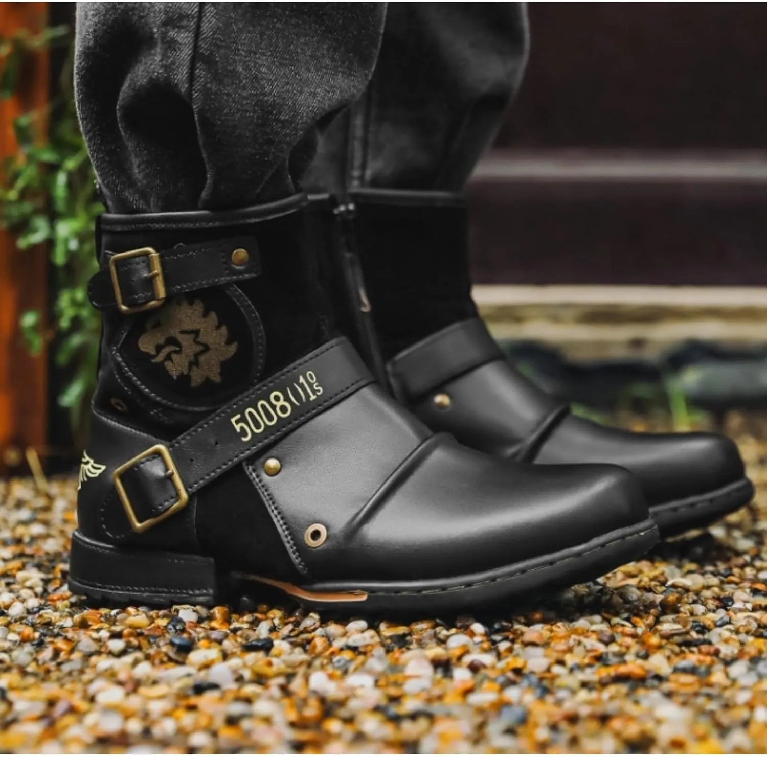 Men's Moto Fashion Boots, Combat Waterproof Anti-Slip Casual Biker Boots for Men