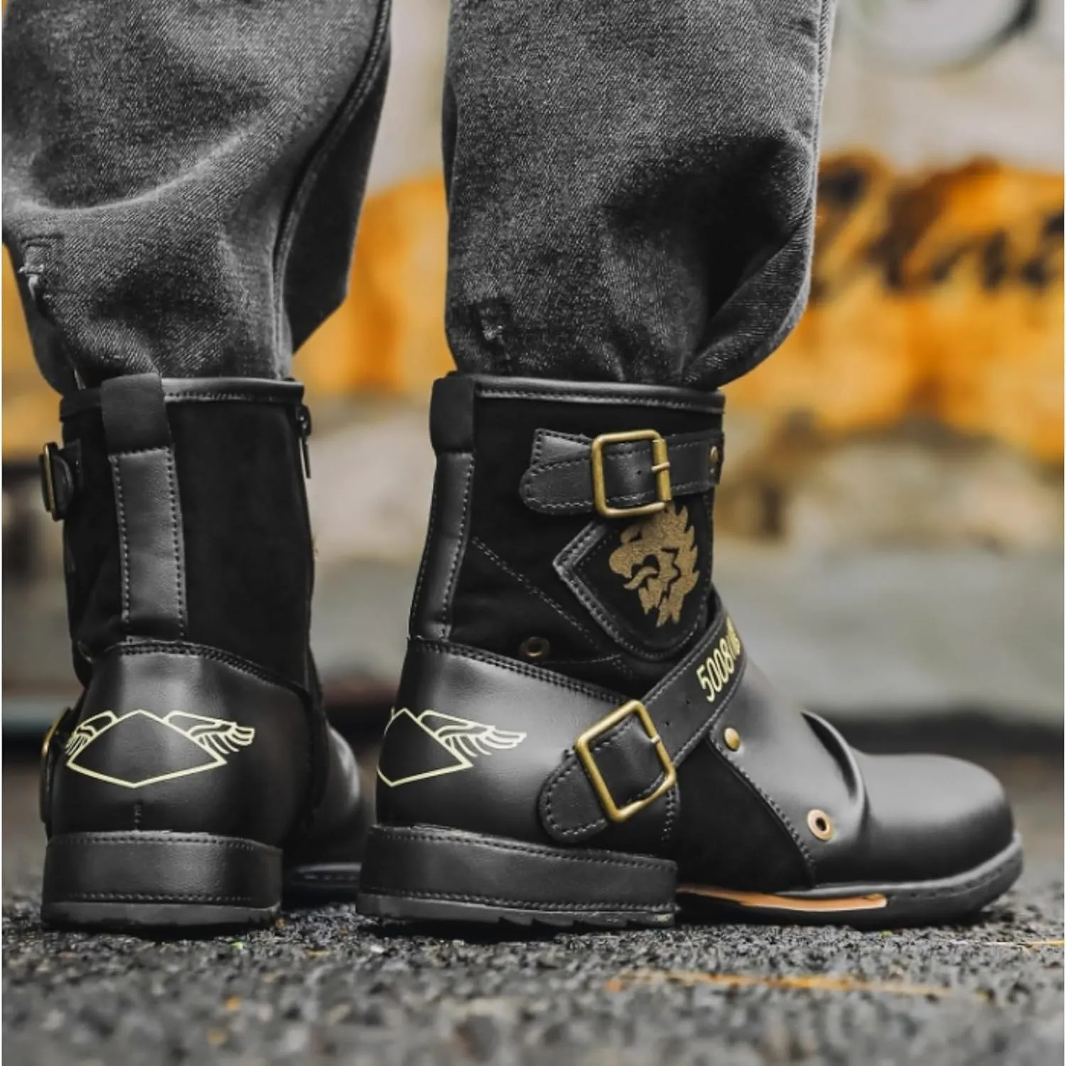 Men's Moto Fashion Boots, Combat Waterproof Anti-Slip Casual Biker Boots for Men