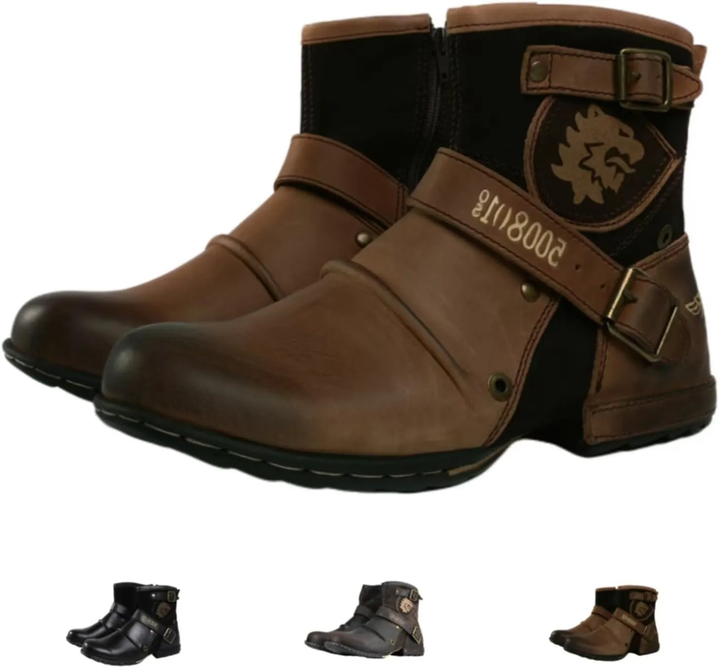 Men's Moto Fashion Boots, Combat Waterproof Anti-Slip Casual Biker Boots for Men
