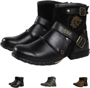Men's Moto Fashion Boots, Combat Waterproof Anti-Slip Casual Biker Boots for Men