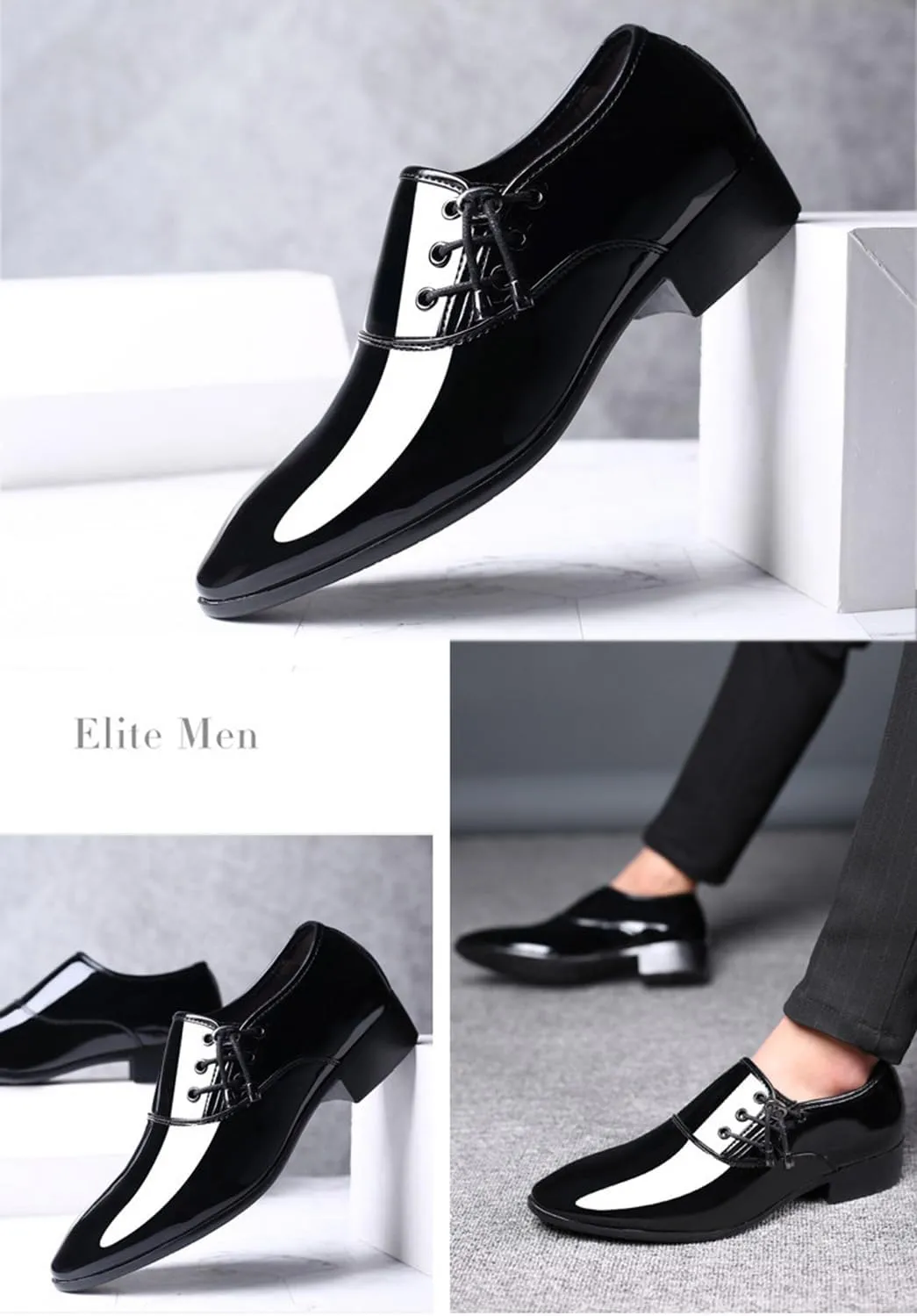 Men's Patent Leather Comfortable Dress Shoes Lace-ups Oxford Formal Business Suit Tuxedo Shoes