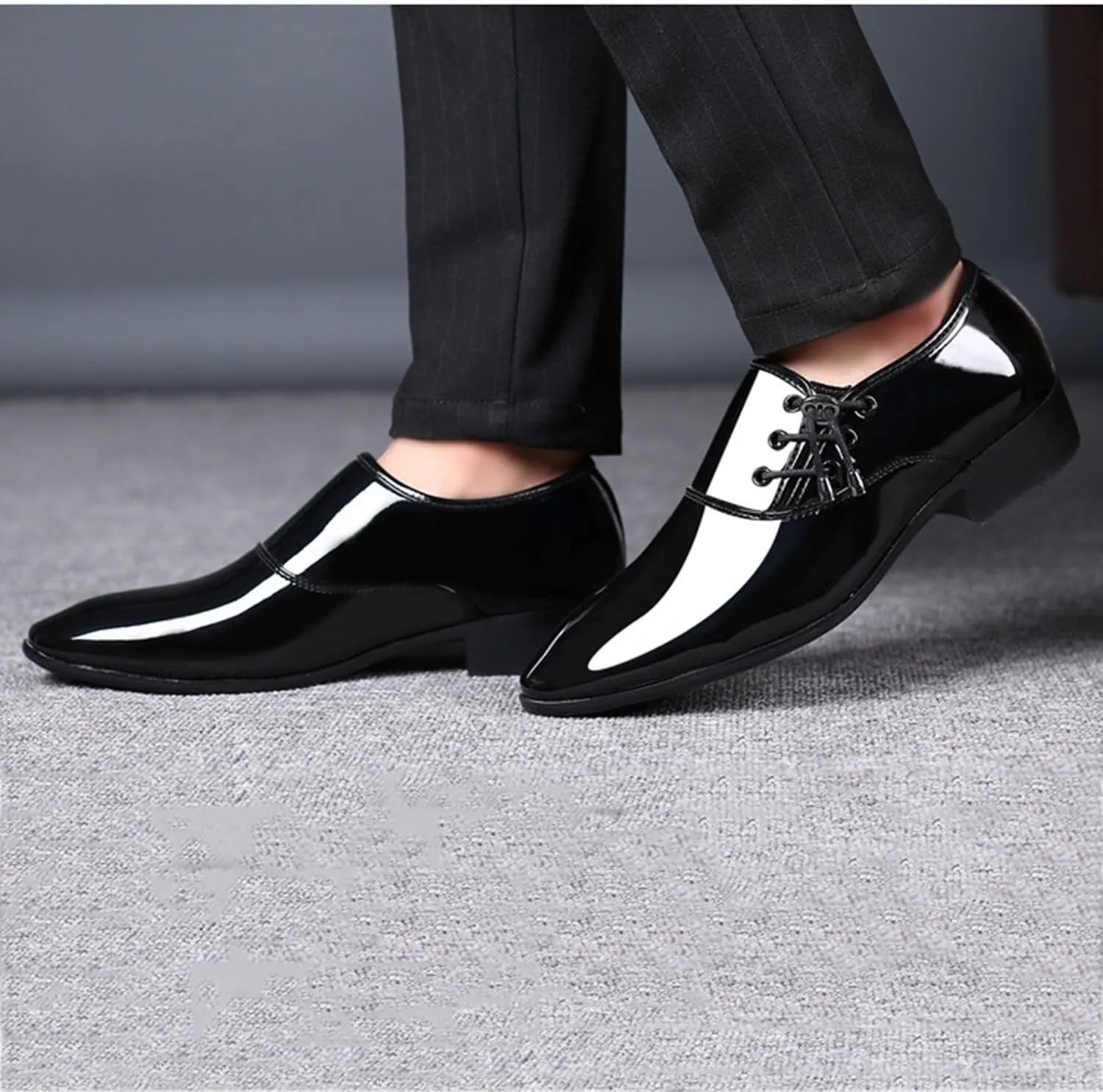 Men's Patent Leather Comfortable Dress Shoes Lace-ups Oxford Formal Business Suit Tuxedo Shoes