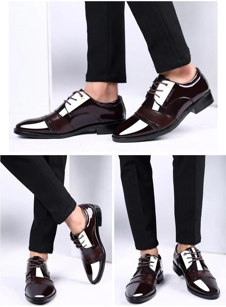 Mens Patent Leather Derbys Comfortable Wingtip Lace Up Shoes Business Formal Office Work Dress Shoes