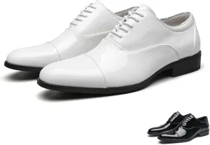 Men's Patent Leather Lace-Up Tuxedo Dress Shoes Fashion Classic Cap Toe Low Top Oxford Shoes Casual Business Wedding Formal Shoes