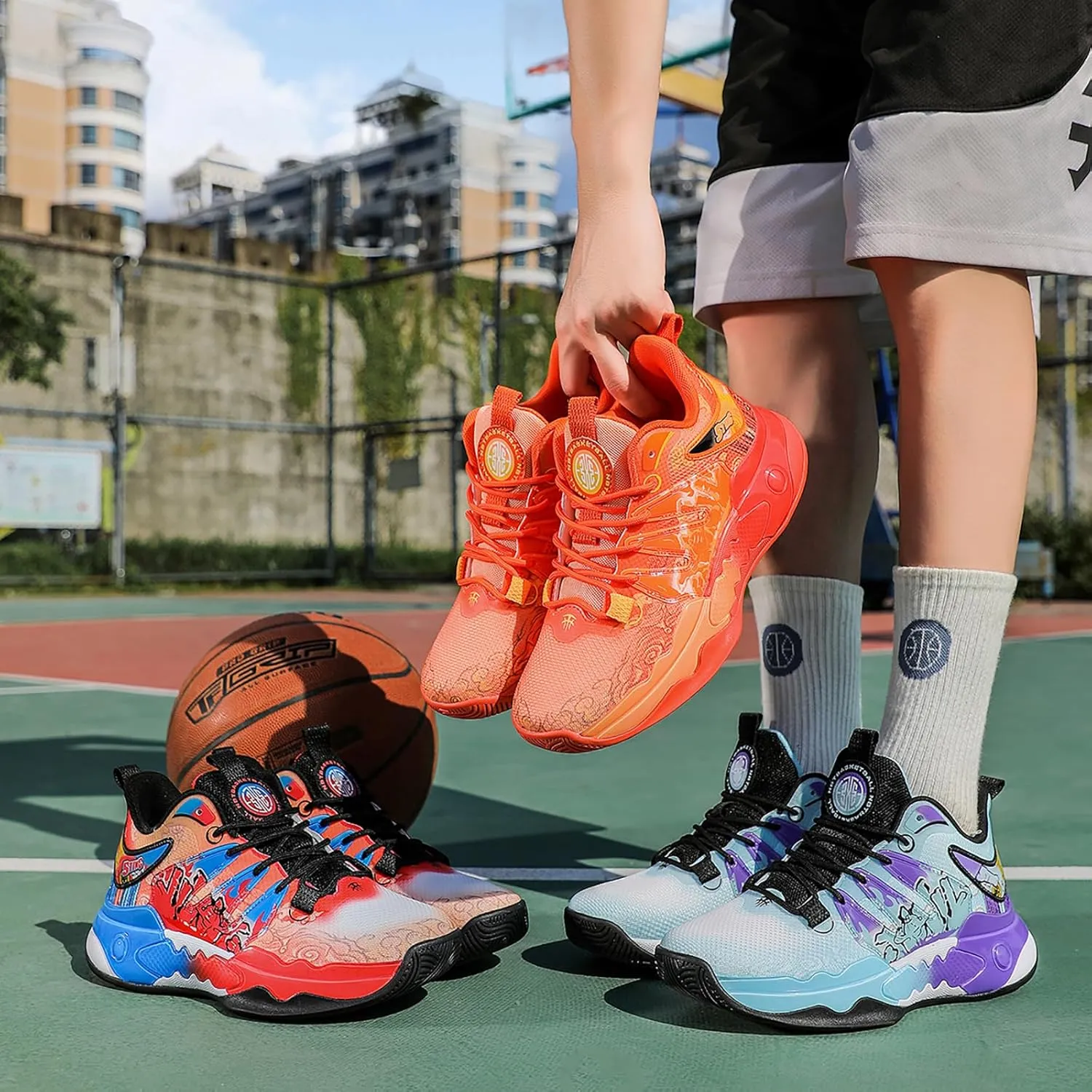 Men's Women's Basketball Shoes Fashion Breathable Sneakers Comfortable Leightweight Running Athletic Lace-Up Non Slip Sport Outdoor Shoe