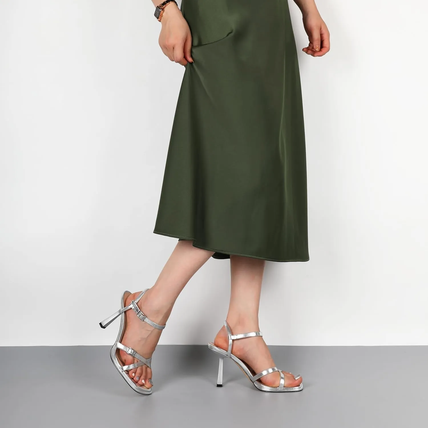 Mettesally Womens Heeled Sandals Slingback Heels Open Toe Strappy Stiletto Ankle Strap High Heels Sandals Summer 3.5 Inches