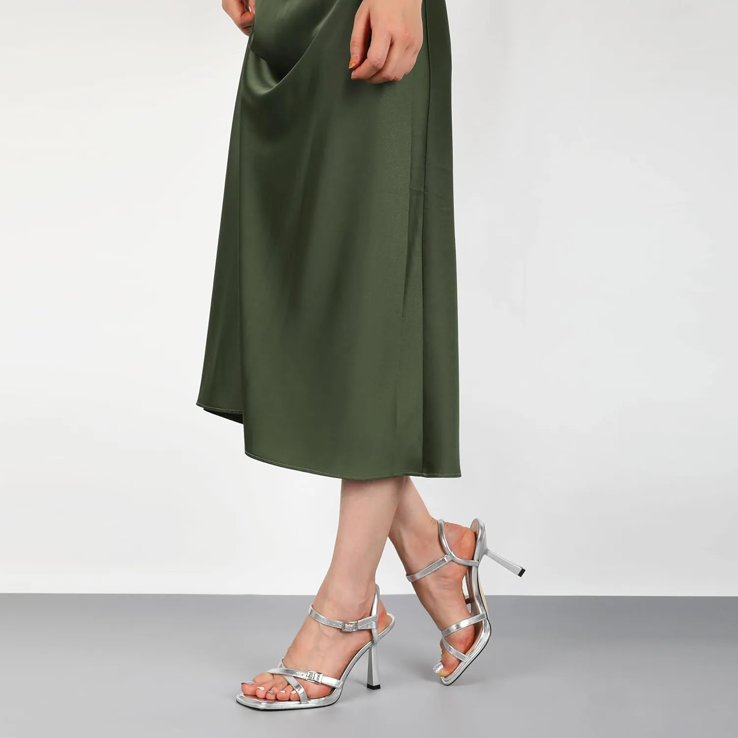 Mettesally Womens Heeled Sandals Slingback Heels Open Toe Strappy Stiletto Ankle Strap High Heels Sandals Summer 3.5 Inches
