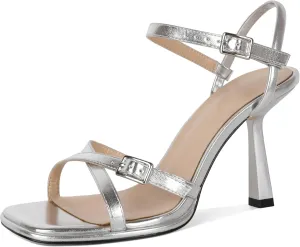 Mettesally Womens Heeled Sandals Slingback Heels Open Toe Strappy Stiletto Ankle Strap High Heels Sandals Summer 3.5 Inches