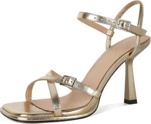 Mettesally Womens Heeled Sandals Slingback Heels Open Toe Strappy Stiletto Ankle Strap High Heels Sandals Summer 3.5 Inches