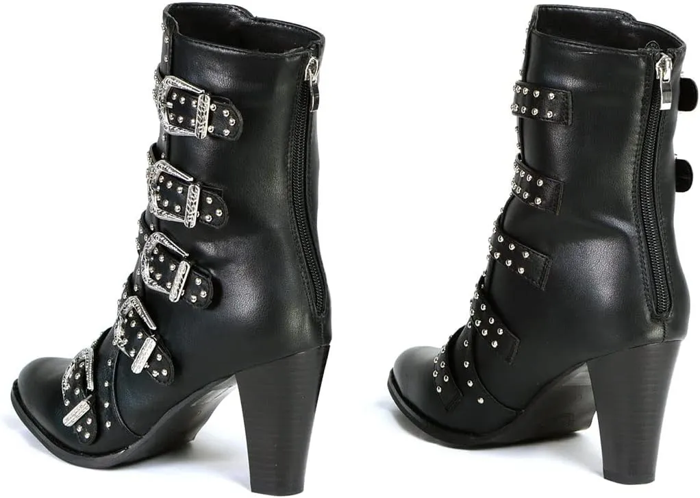 Milwaukee Leather MBL9428 Women's Black Buckle Up Fashion Boots with Studded Bling