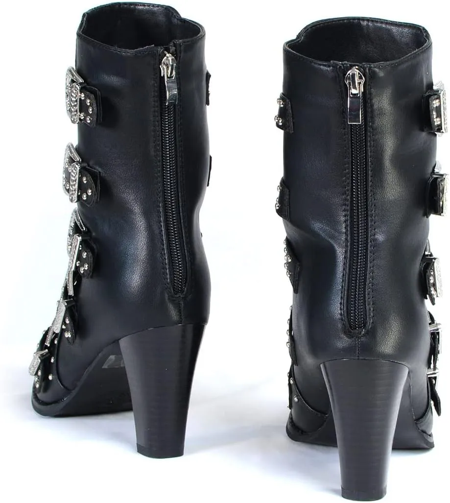 Milwaukee Leather MBL9428 Women's Black Buckle Up Fashion Boots with Studded Bling