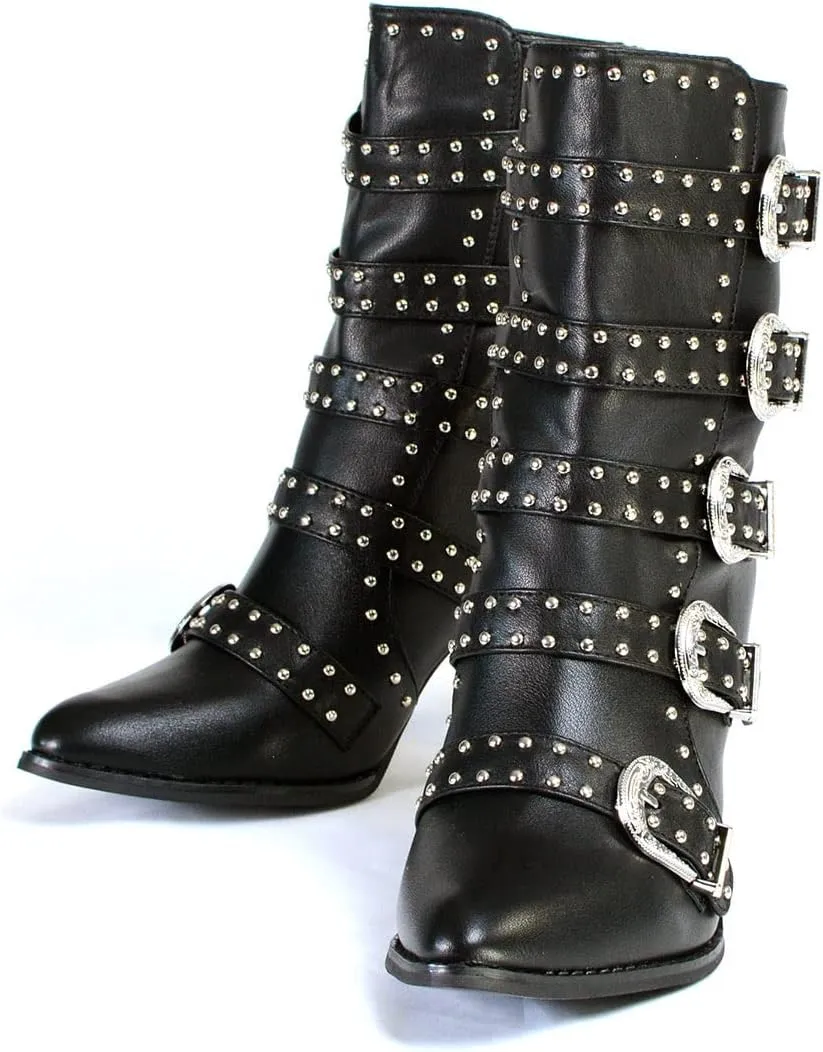 Milwaukee Leather MBL9428 Women's Black Buckle Up Fashion Boots with Studded Bling