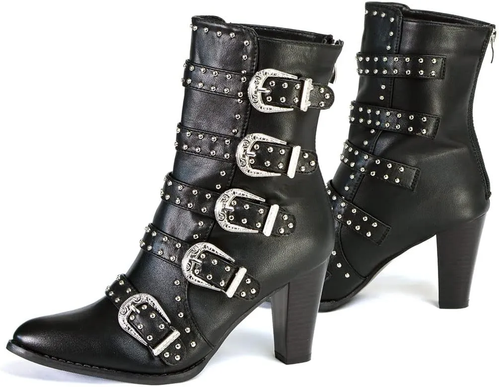 Milwaukee Leather MBL9428 Women's Black Buckle Up Fashion Boots with Studded Bling