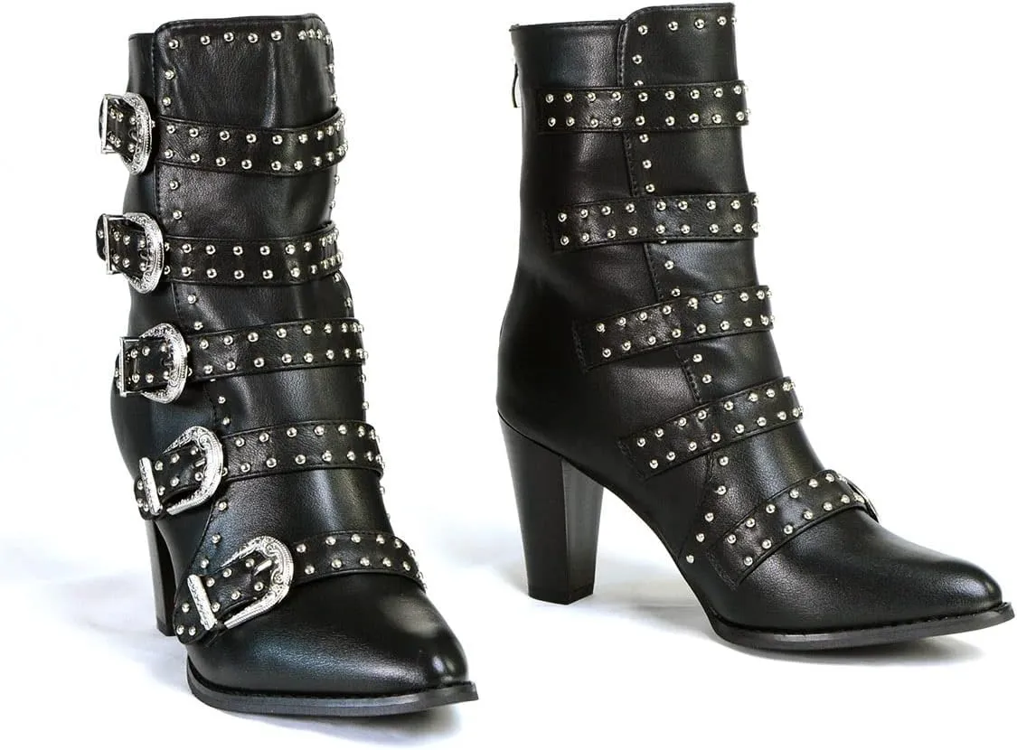 Milwaukee Leather MBL9428 Women's Black Buckle Up Fashion Boots with Studded Bling