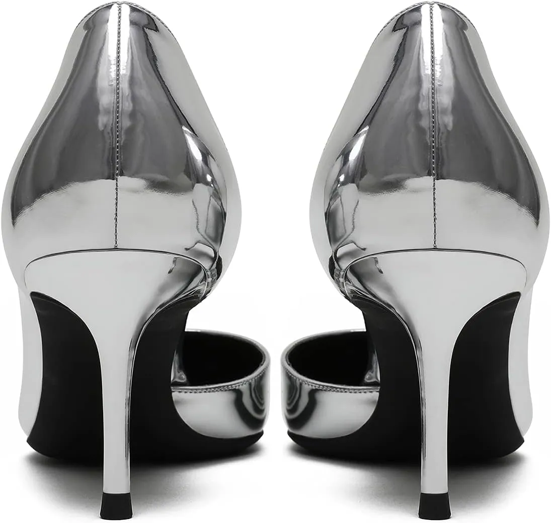 MOOMMO Women D'Orsay Stiletto Pumps Pointed Toe 2 inch High Heel Dress Pumps Patent Leather Slip On Closed Toe Sandals Sexy Dress Shoes Cut-Out Glitter Office Lady Party Weeding Bridal 4-10 M US