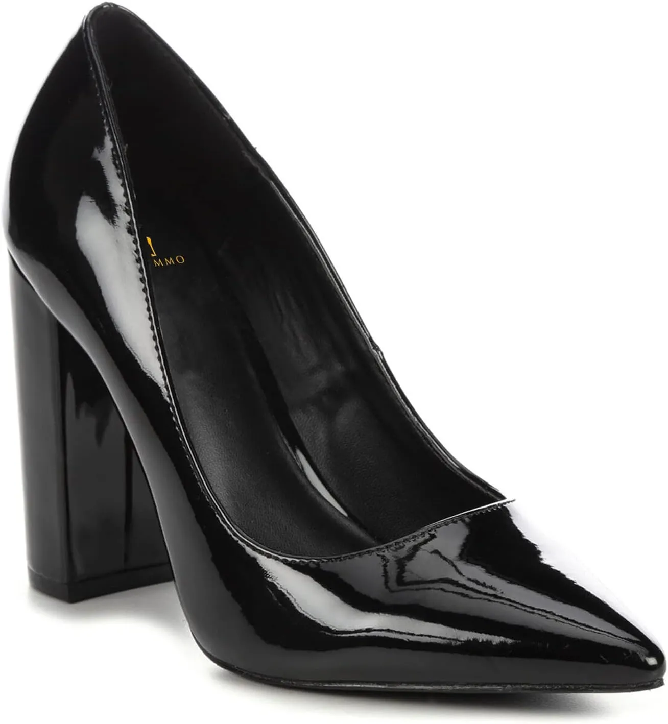 MOOMMO Women High Block Heel Pumps Pointed Toe Slip On Dress Shoes Patent 4 Inch Chunky High Heels Closed Toe Sandals Classic Casual Wedding Party Office Shoes Classic Comfortable 4-11 M US