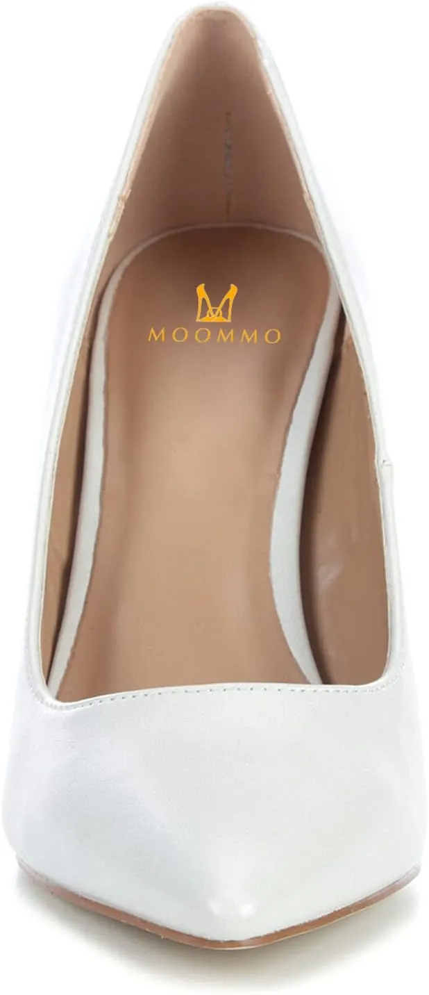 MOOMMO Women High Block Heel Pumps Pointed Toe Slip On Dress Shoes Patent 4 Inch Chunky High Heels Closed Toe Sandals Classic Casual Wedding Party Office Shoes Classic Comfortable 4-11 M US