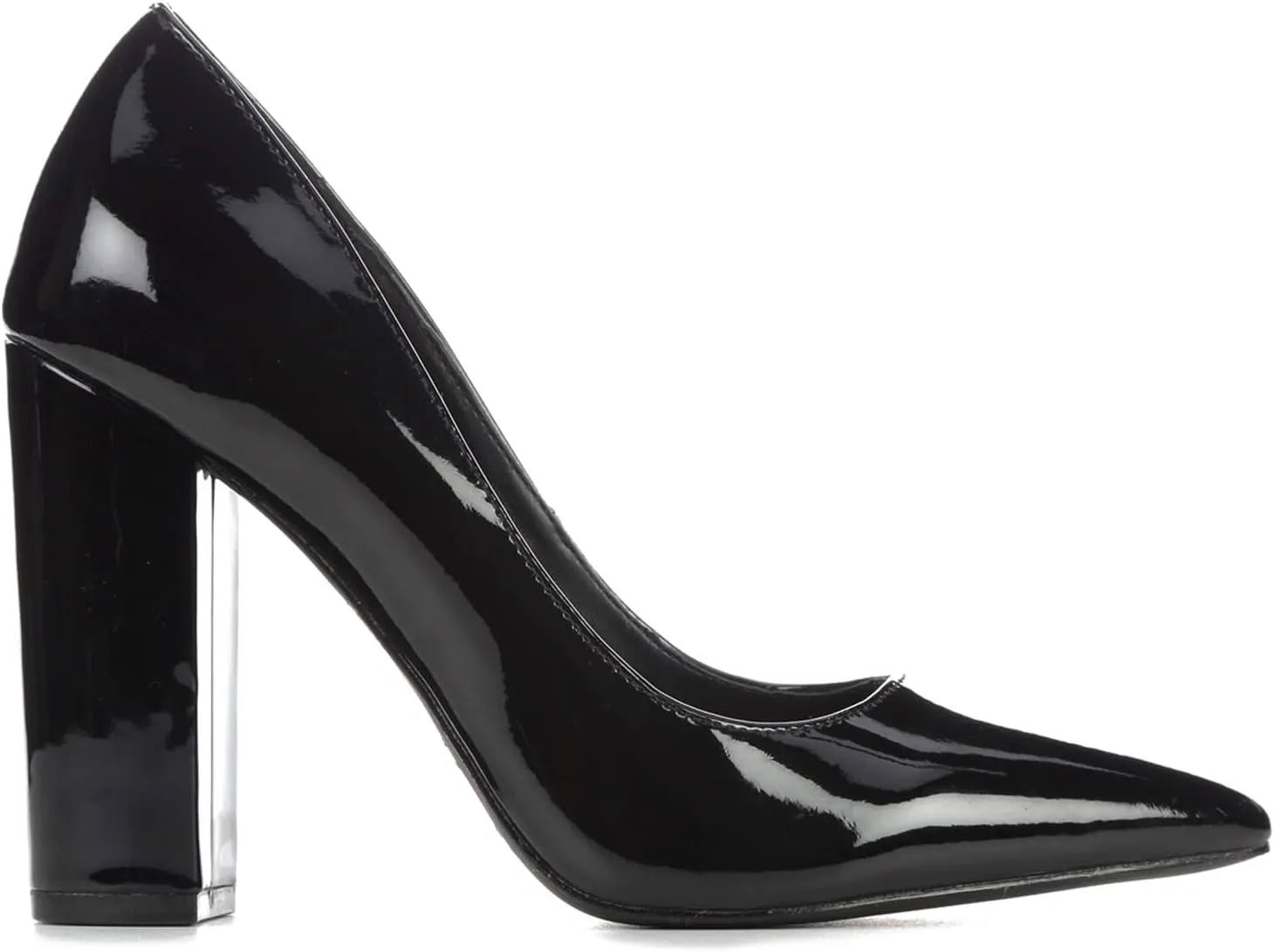 MOOMMO Women High Block Heel Pumps Pointed Toe Slip On Dress Shoes Patent 4 Inch Chunky High Heels Closed Toe Sandals Classic Casual Wedding Party Office Shoes Classic Comfortable 4-11 M US