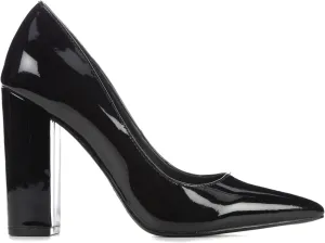 MOOMMO Women High Block Heel Pumps Pointed Toe Slip On Dress Shoes Patent 4 Inch Chunky High Heels Closed Toe Sandals Classic Casual Wedding Party Office Shoes Classic Comfortable 4-11 M US