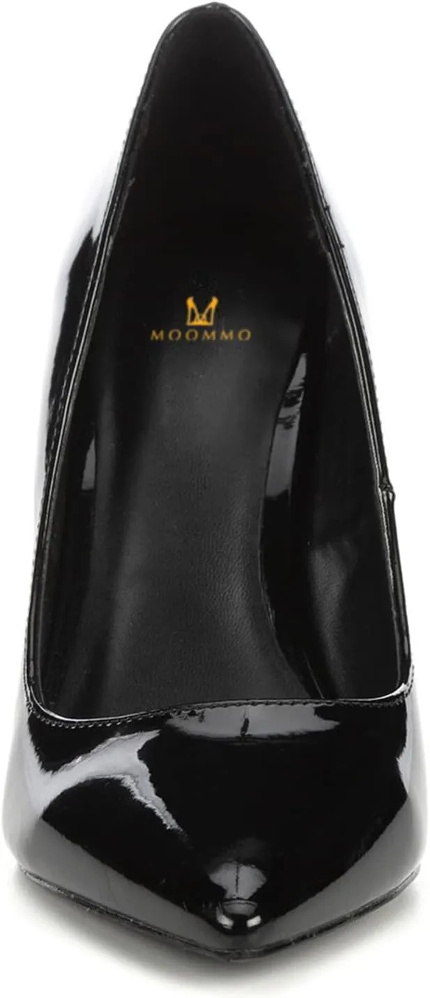 MOOMMO Women High Block Heel Pumps Pointed Toe Slip On Dress Shoes Patent 4 Inch Chunky High Heels Closed Toe Sandals Classic Casual Wedding Party Office Shoes Classic Comfortable 4-11 M US
