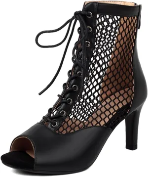 MRKEWUNEY Classic Womens Gladiator Booties Lace Up Stiletto Heels Booties Peep Toe Ankle Boots