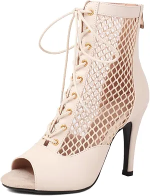 MRKEWUNEY Classic Womens Gladiator Booties Lace Up Stiletto Heels Booties Peep Toe Ankle Boots