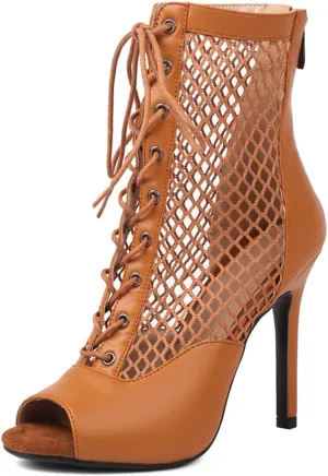 MRKEWUNEY Classic Womens Gladiator Booties Lace Up Stiletto Heels Booties Peep Toe Ankle Boots