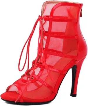 MRKEWUNEY Classic Womens Gladiator Booties Lace Up Stiletto Heels Booties Peep Toe Ankle Boots