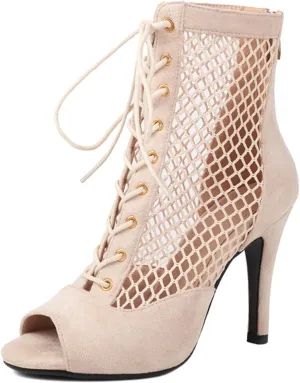 MRKEWUNEY Classic Womens Gladiator Booties Lace Up Stiletto Heels Booties Peep Toe Ankle Boots