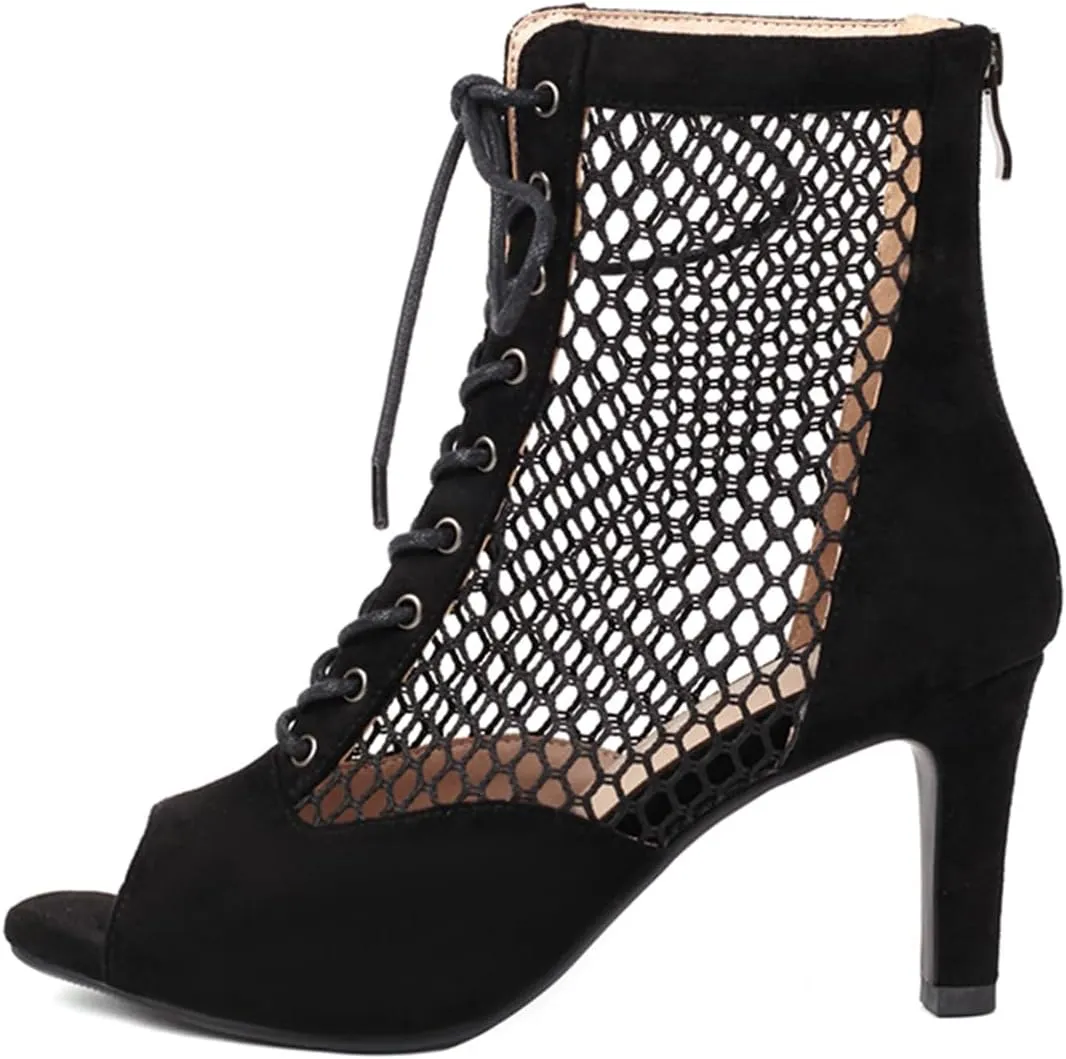 MRKEWUNEY Classic Womens Gladiator Booties Lace Up Stiletto Heels Booties Peep Toe Ankle Boots