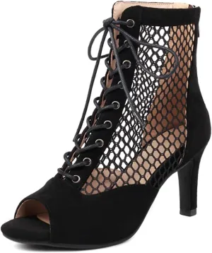 MRKEWUNEY Classic Womens Gladiator Booties Lace Up Stiletto Heels Booties Peep Toe Ankle Boots