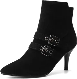 Myallfeet Women's Suede Thin Heeled Pointed High Heeled Short Boots Classic Sexy Side Zipper Comfortable Ankle Boots