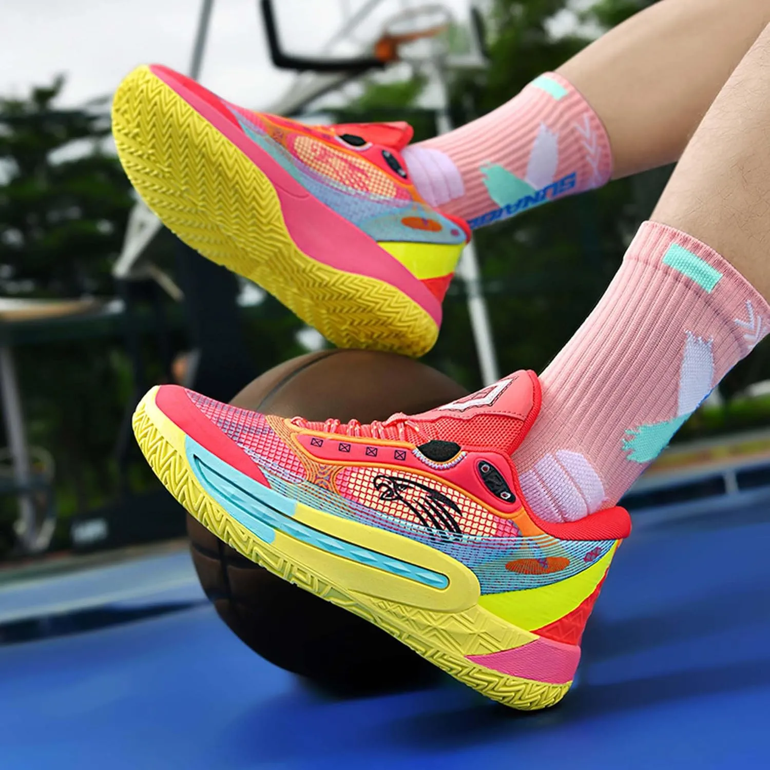 Neutral Fluorescent Basketball Shoes-Fashion Lace-Up-Sports Running Shoes-Non-Slip Fitness Tennis Sneakers-Outdoor Breathable Training Shoes