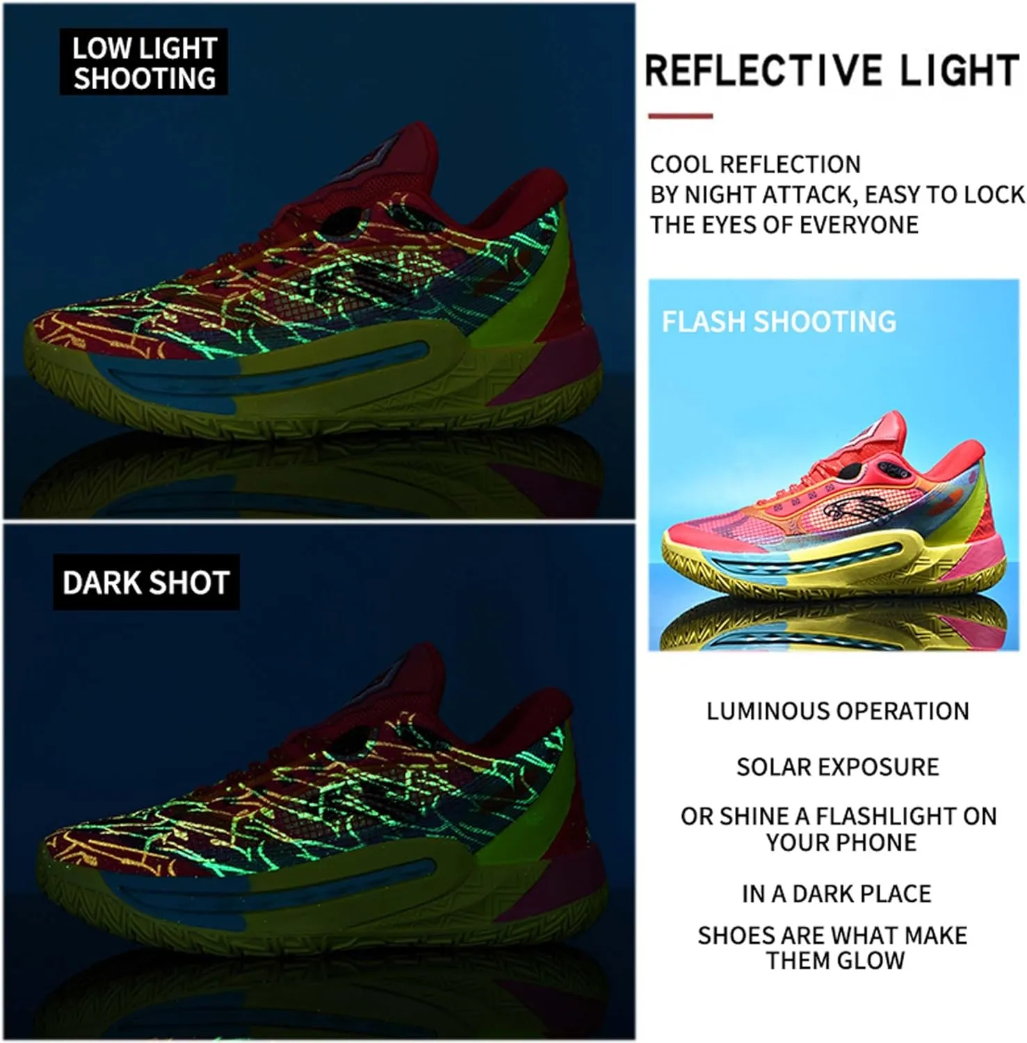 Neutral Fluorescent Basketball Shoes-Fashion Lace-Up-Sports Running Shoes-Non-Slip Fitness Tennis Sneakers-Outdoor Breathable Training Shoes
