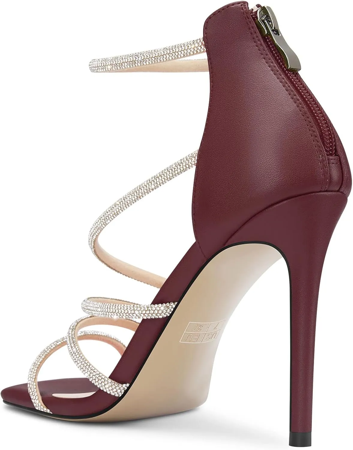 NobleOnly Women Open Toe Stiletto High Heel Ankle Strap Glitter Rhinestone Crystal Sandals Prom Sexy Shoes 3.9 Inches Heels