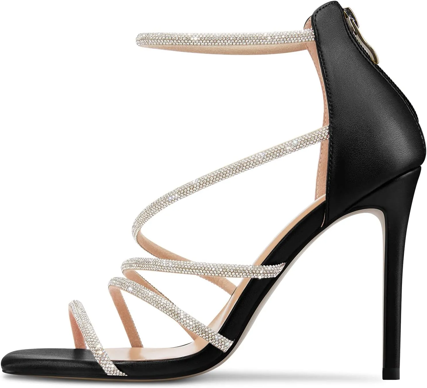 NobleOnly Women Open Toe Stiletto High Heel Ankle Strap Glitter Rhinestone Crystal Sandals Prom Sexy Shoes 3.9 Inches Heels