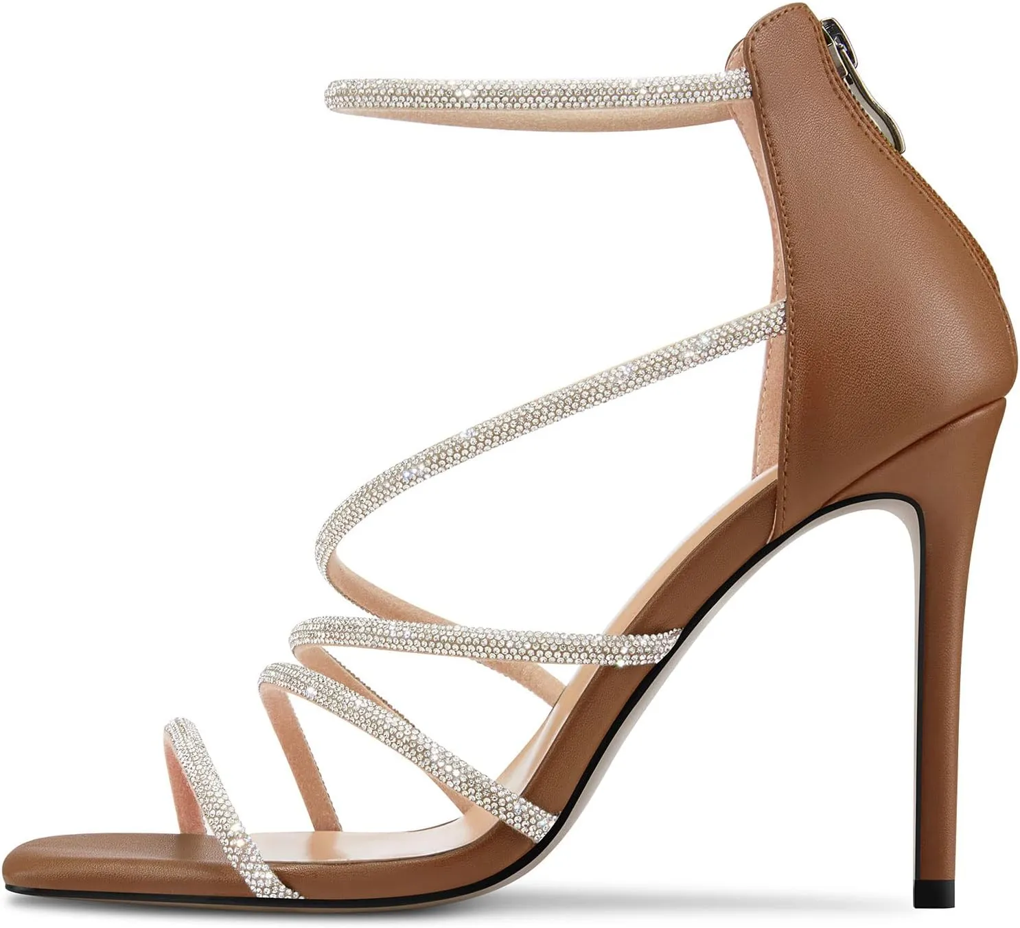 NobleOnly Women Open Toe Stiletto High Heel Ankle Strap Glitter Rhinestone Crystal Sandals Prom Sexy Shoes 3.9 Inches Heels