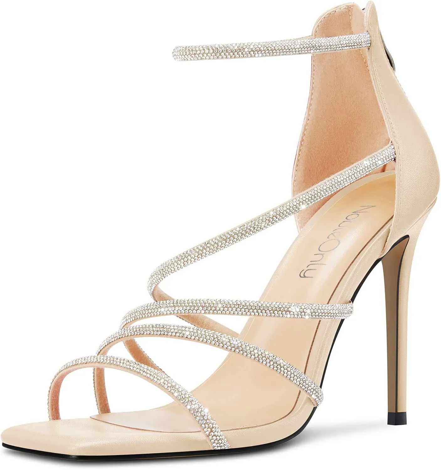 NobleOnly Women Open Toe Stiletto High Heel Ankle Strap Glitter Rhinestone Crystal Sandals Prom Sexy Shoes 3.9 Inches Heels