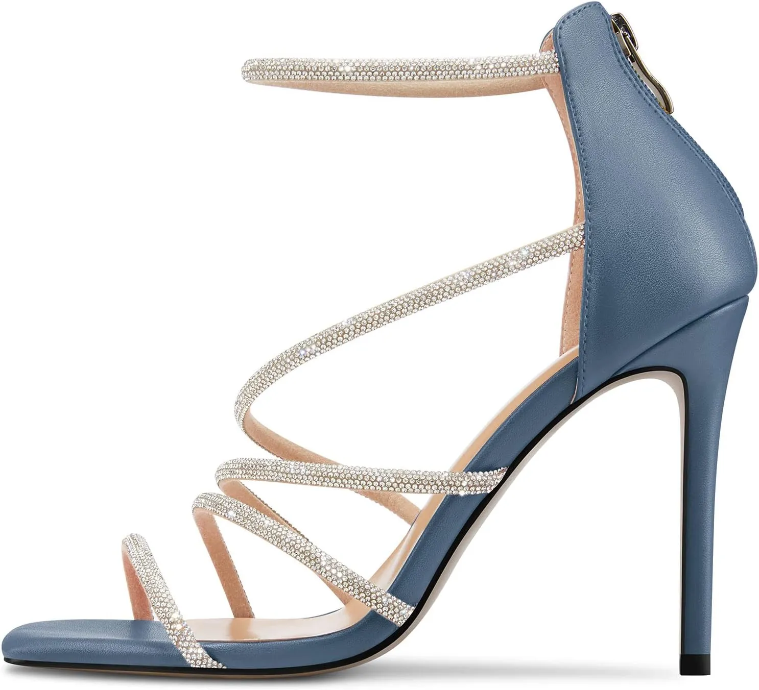 NobleOnly Women Open Toe Stiletto High Heel Ankle Strap Glitter Rhinestone Crystal Sandals Prom Sexy Shoes 3.9 Inches Heels