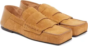 NSZPD Women's Suede Penny Loafers Square Toe Slip-On Flats Comfortable Driving Shoes Chic Casual Work Flats