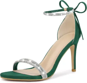Perphy Rhinestone Ankle Tie Stiletto Heels Sandals for Women