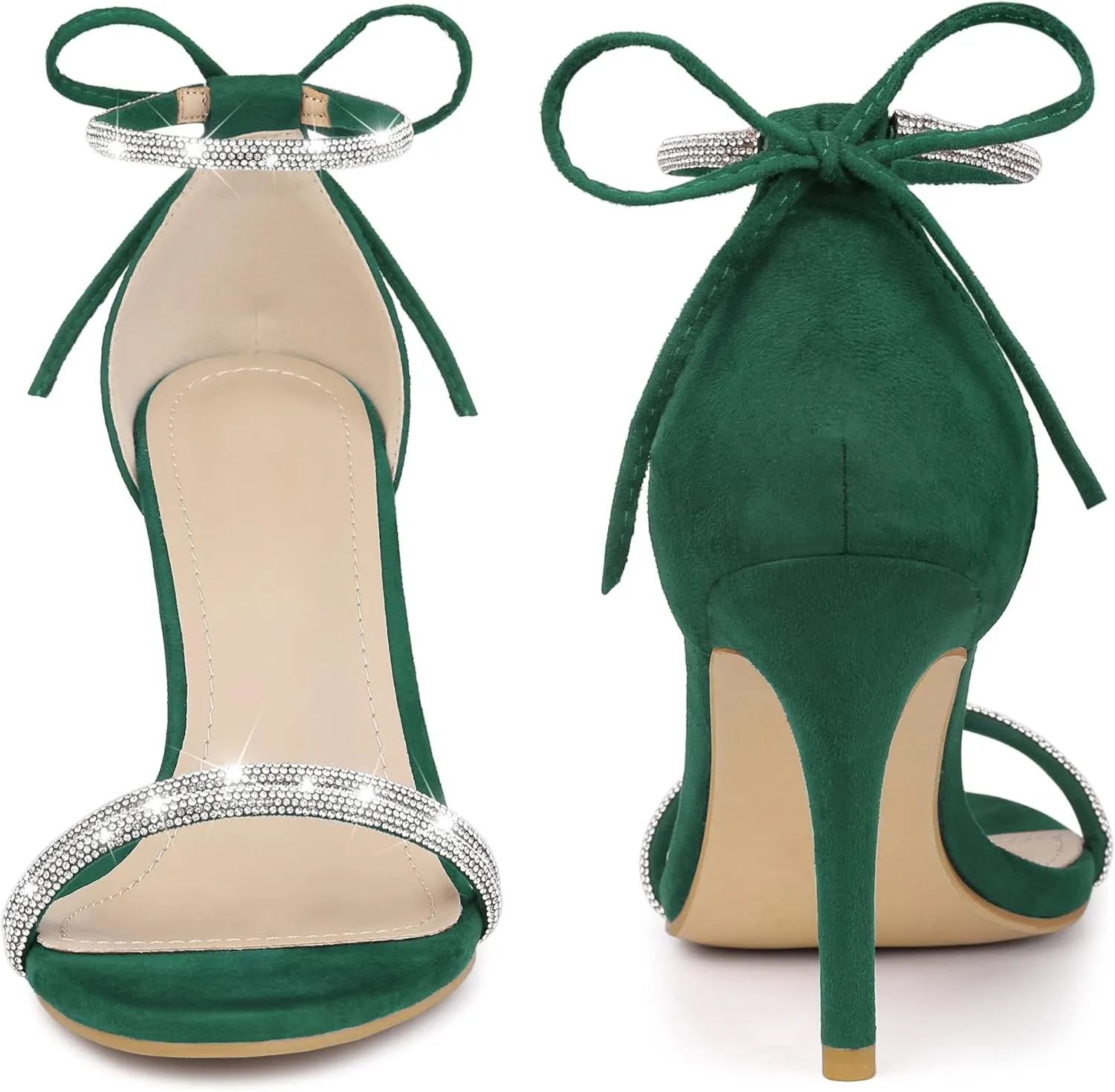 Perphy Rhinestone Ankle Tie Stiletto Heels Sandals for Women